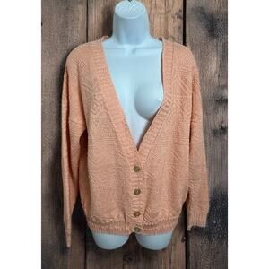 Vintage Jolie Cardigan Sweater Sz Large Coral Button Front Cottage Granny Core